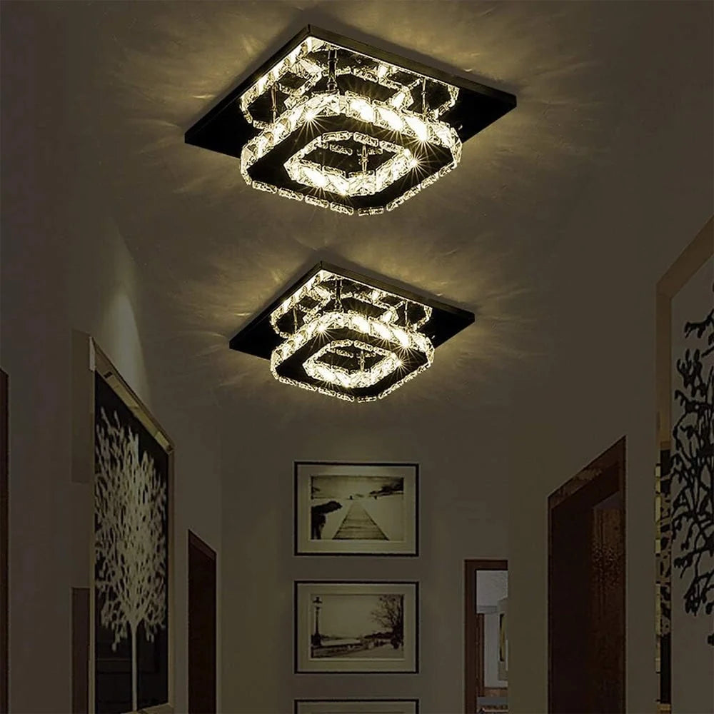 Ceiling Light | Faceted Crystal & Integrated LED | 20cm Square