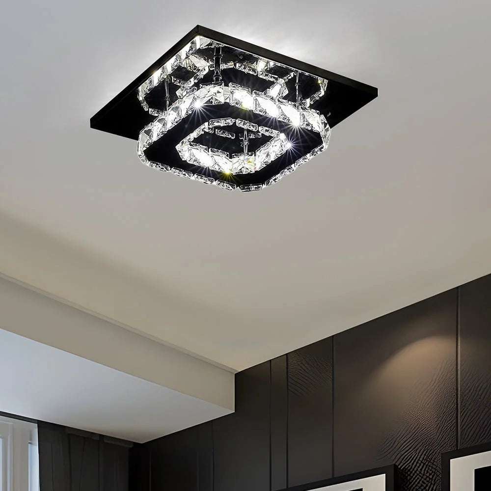 Ceiling Light | Faceted Crystal & Integrated LED | 20cm Square
