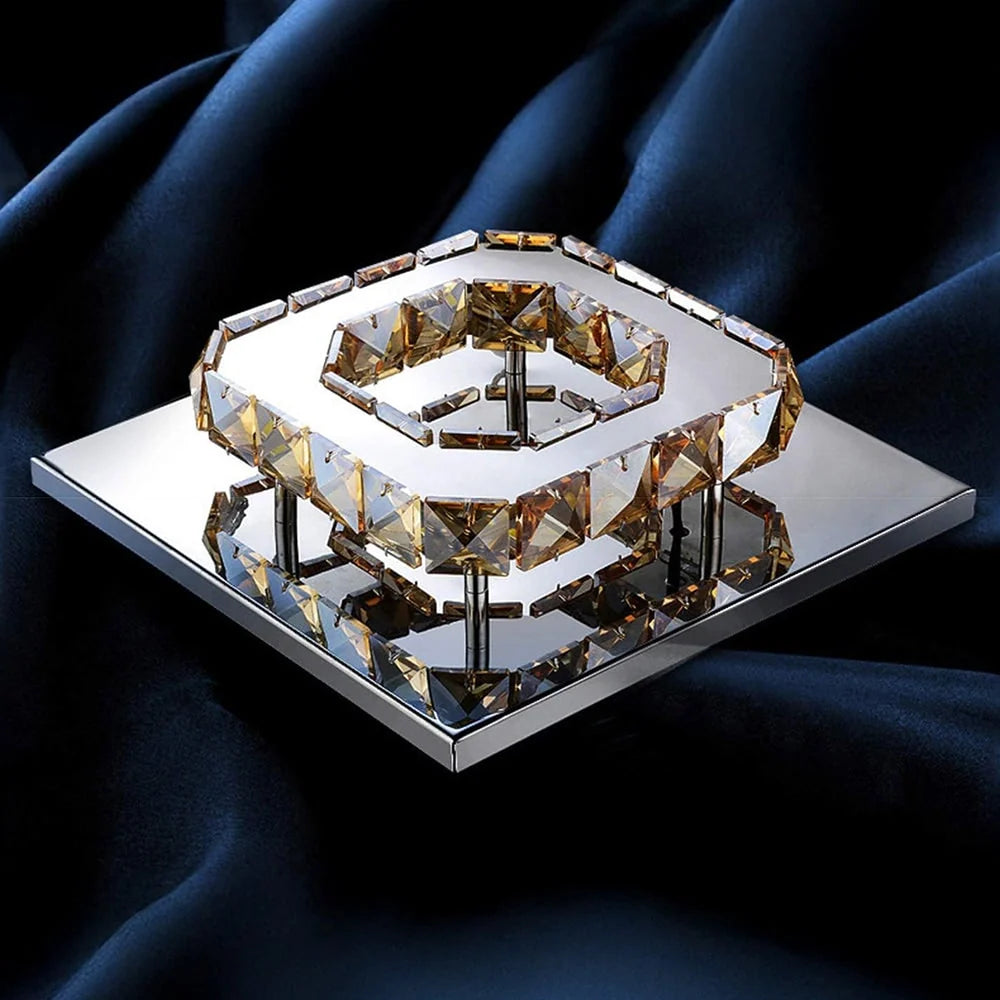 Ceiling Light | Faceted Crystal & Integrated LED | 20cm Square