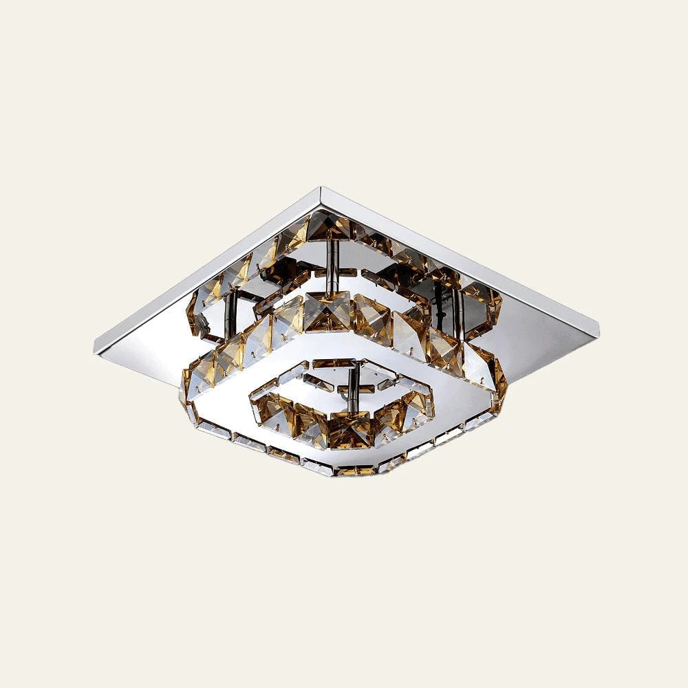 Ceiling Light | Faceted Crystal & Integrated LED | 20cm Square