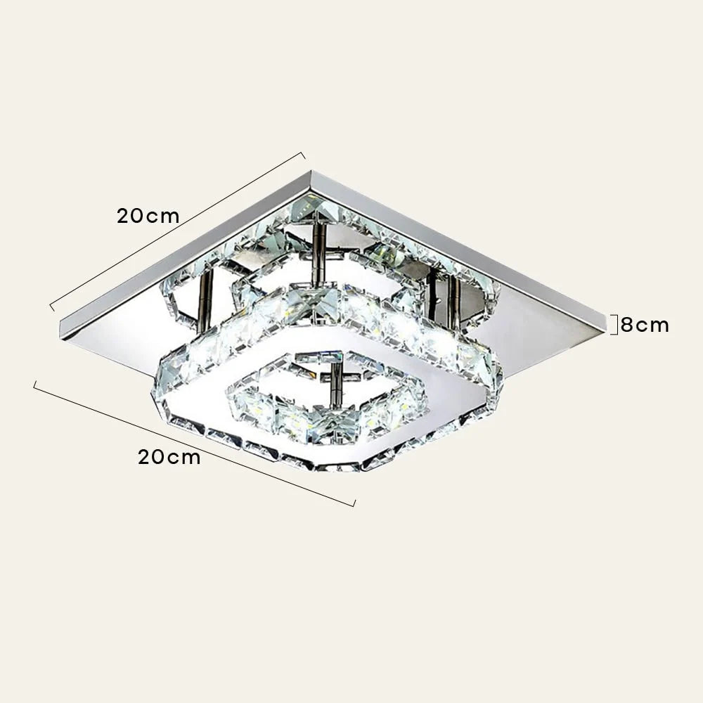 Ceiling Light | Faceted Crystal & Integrated LED | 20cm Square