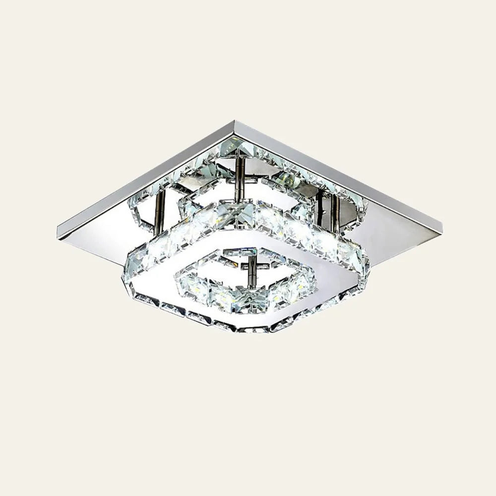 Ceiling Light | Faceted Crystal & Integrated LED | 20cm Square