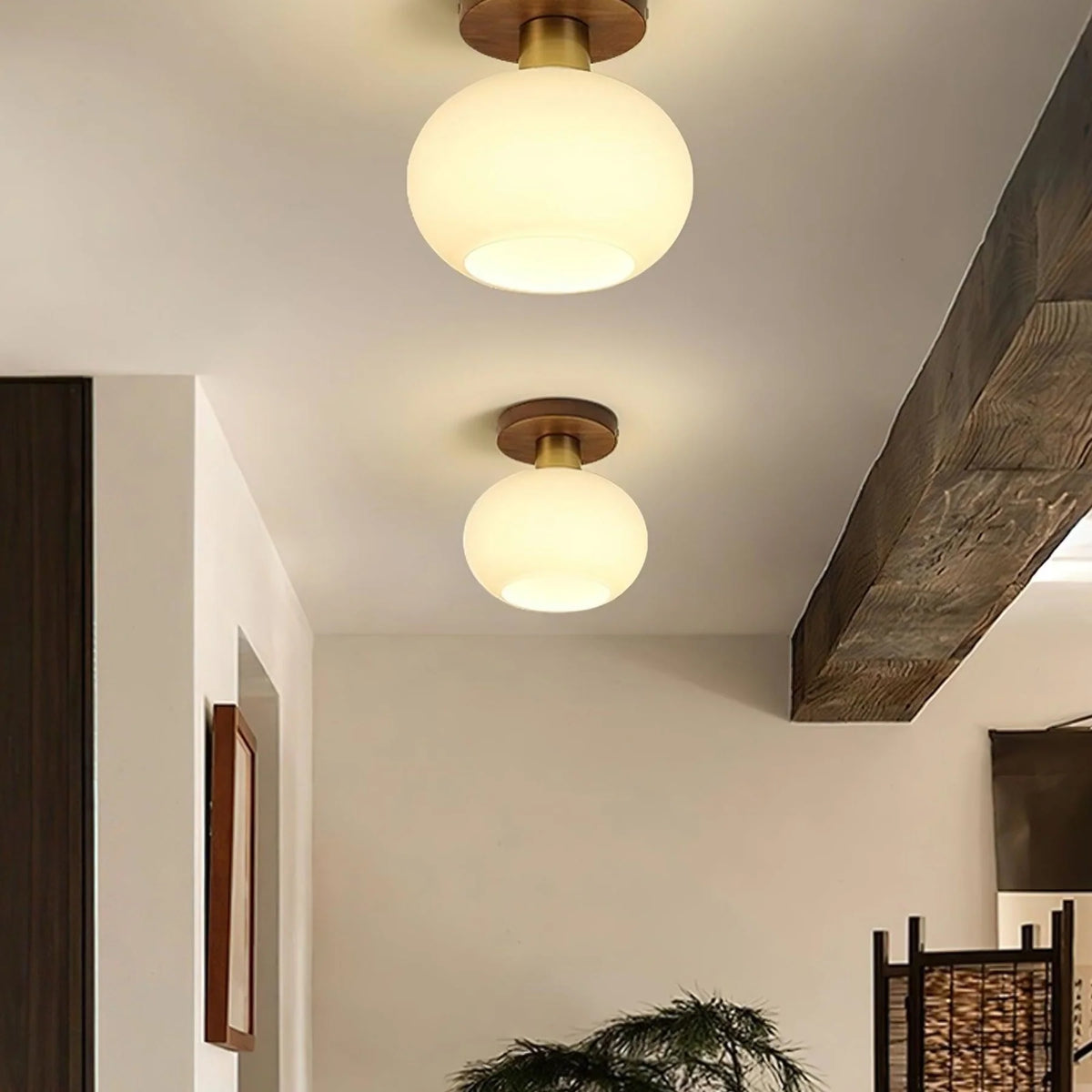 Ceiling Light | Solid Wood & Copper-Tone Iron | 3-Colour Dimmable