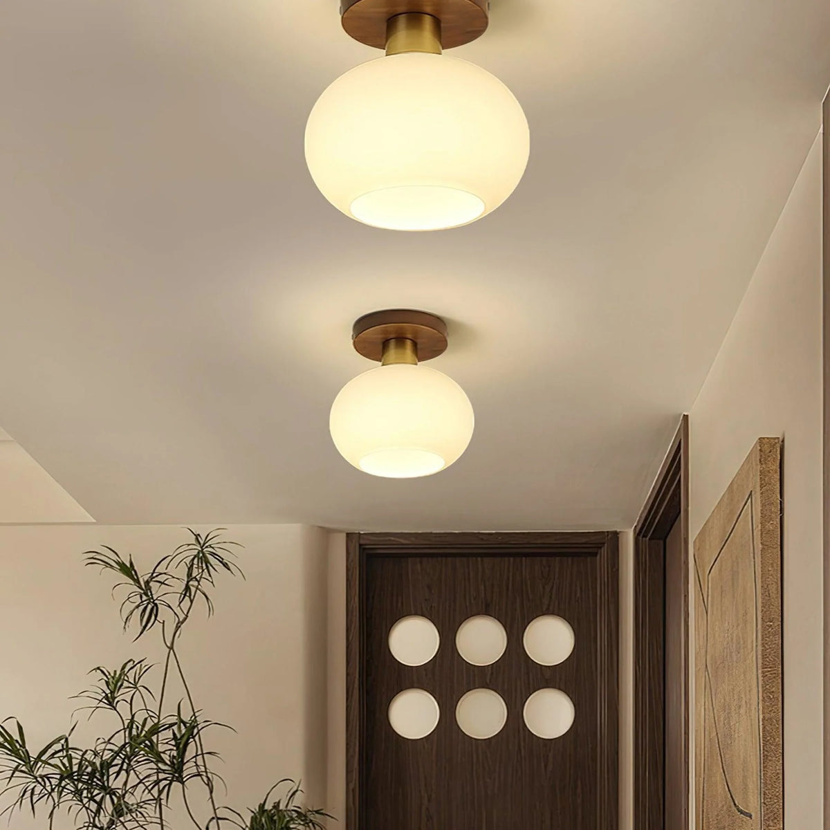 Ceiling Light | Solid Wood & Copper-Tone Iron | 3-Colour Dimmable