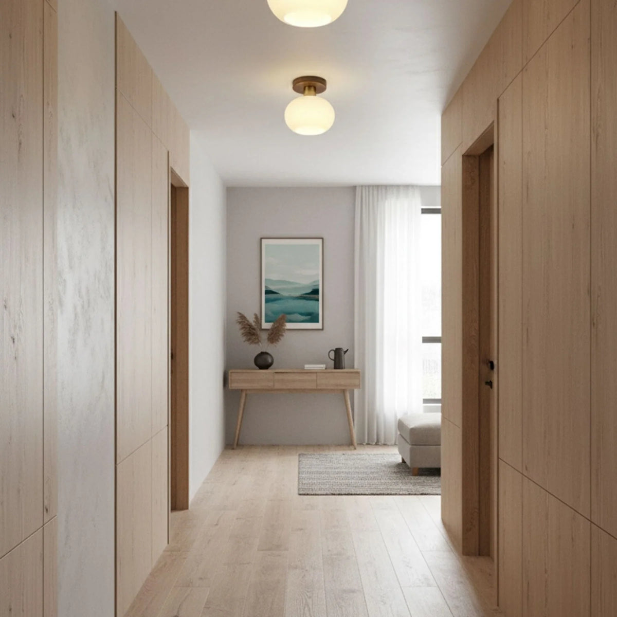Ceiling Light | Solid Wood & Copper-Tone Iron | 3-Colour Dimmable