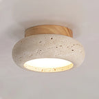 Ceiling Light | Travertine Stone & Wood Base | Integrated LED