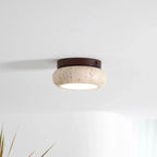Ceiling Light | Travertine Stone & Wood Base | Integrated LED