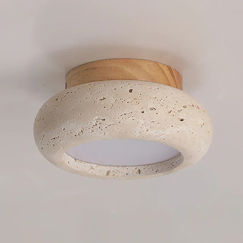 Ceiling Light | Travertine Stone & Wood Base | Integrated LED