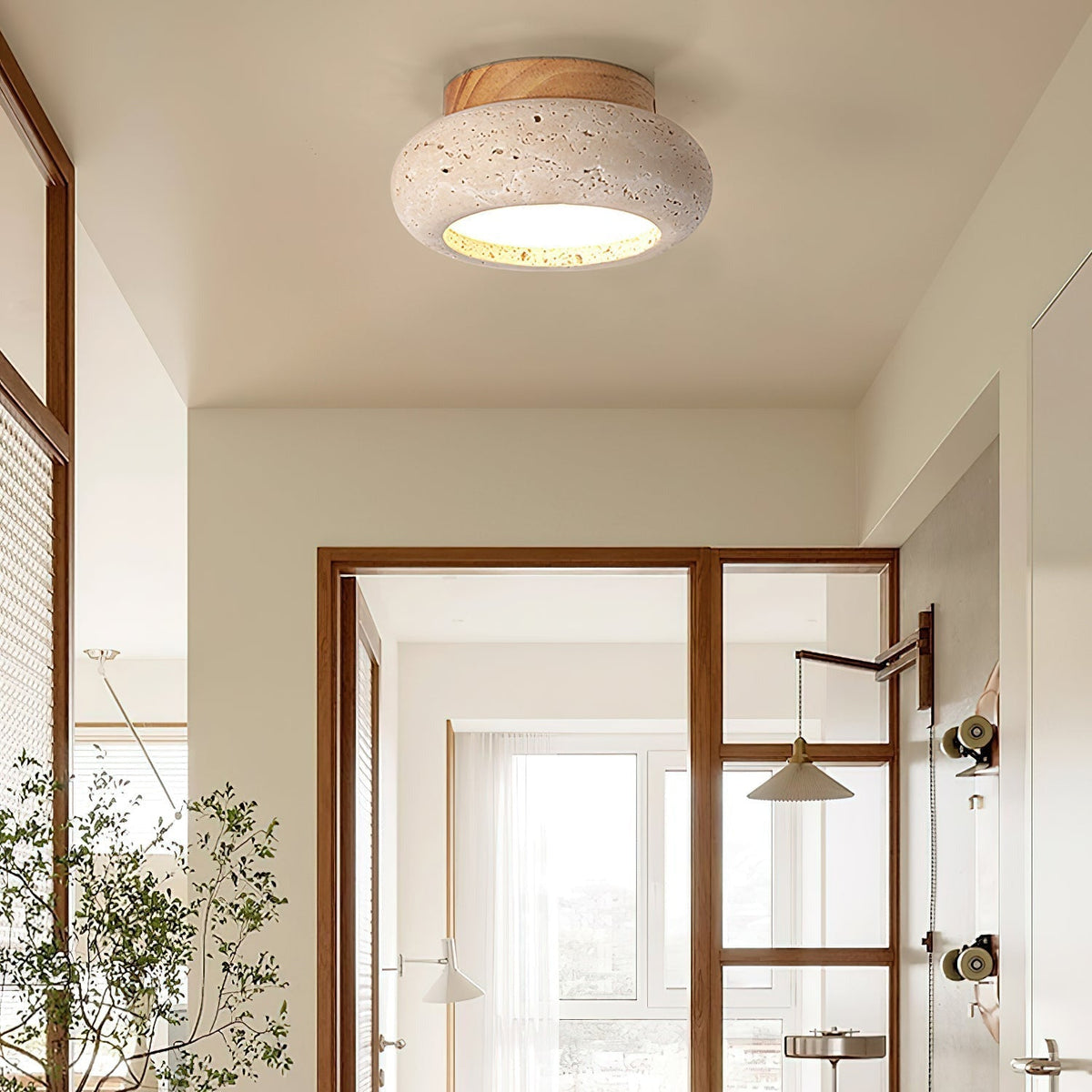 Ceiling Light | Textured Stone Panel | Circular Metal Frame