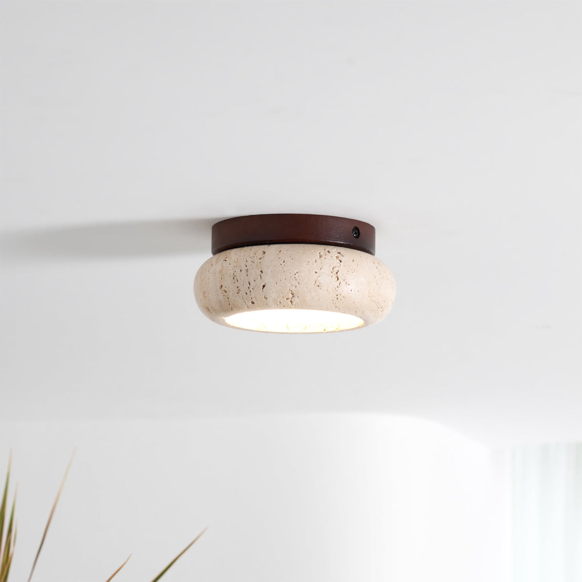 Ceiling Light | Textured Stone Panel | Circular Metal Frame
