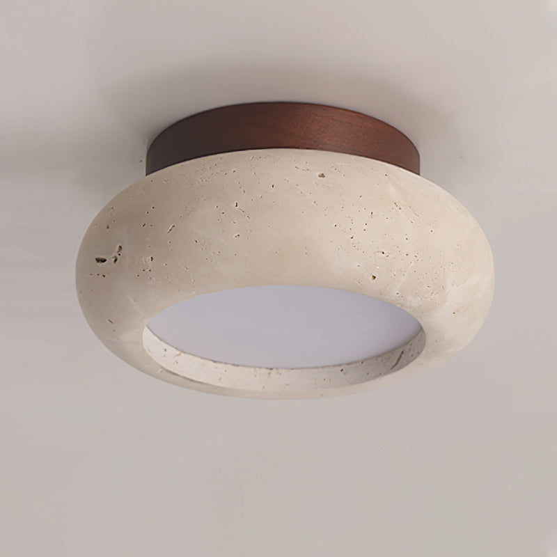 Ceiling Light | Textured Stone Panel | Circular Metal Frame