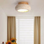 Ceiling Light | Textured Stone Panel | Circular Metal Frame