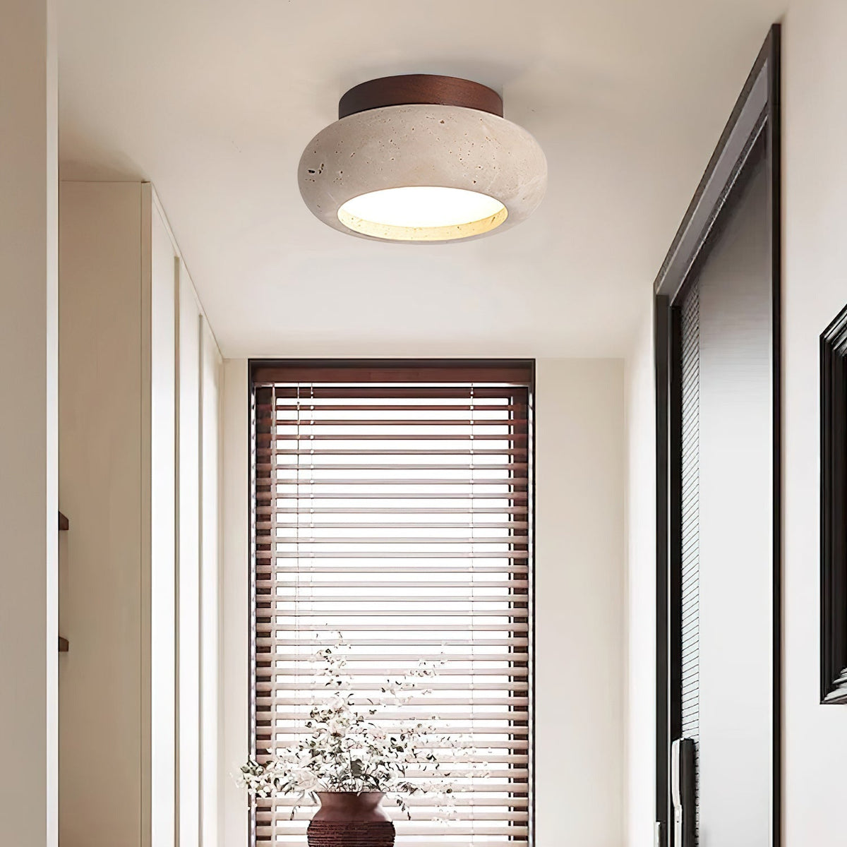Ceiling Light | Textured Stone Panel | Circular Metal Frame