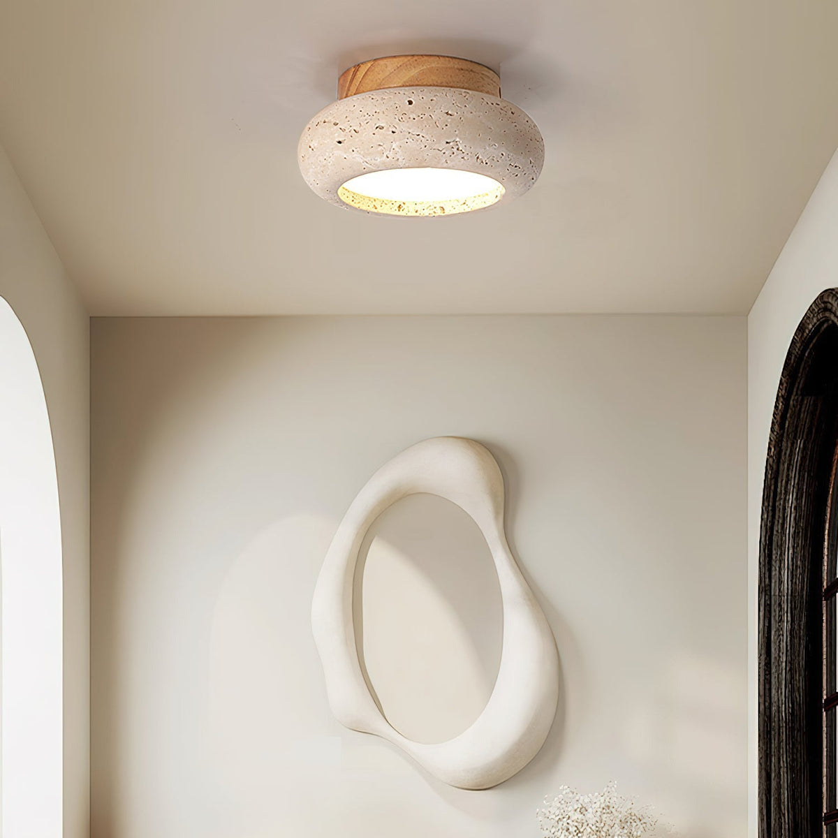 Ceiling Light | Textured Stone Panel | Circular Metal Frame