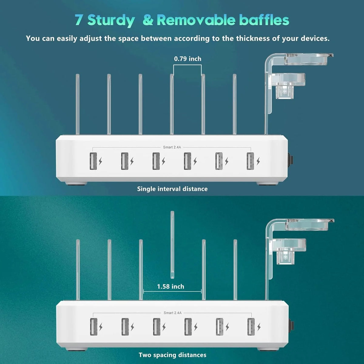 Charging Station | 6-Port Fast Charging & Smart IC | Includes Cables & Holders