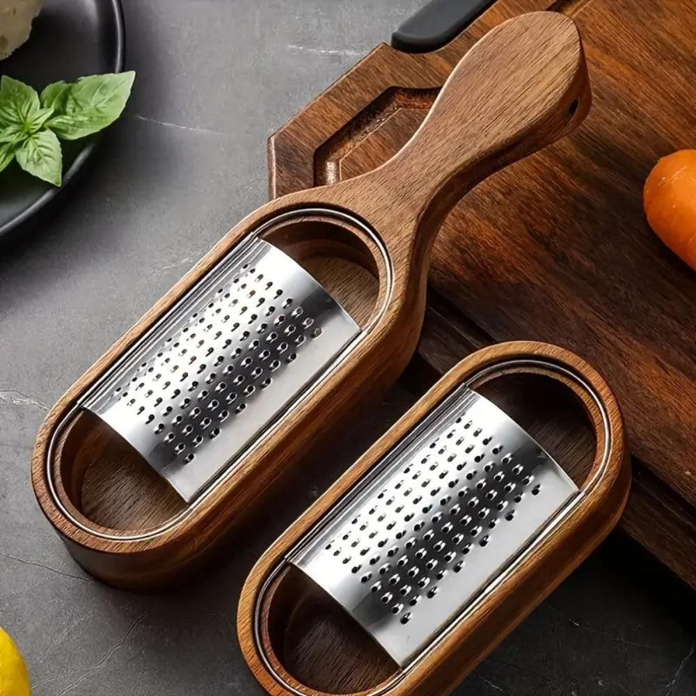 Cheese Grater | Stainless Steel Plate | Wooden Handle