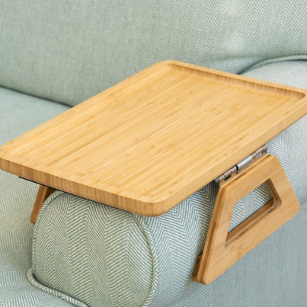 Armrest Tray Table | Adjustable Clamp & Bamboo Top | Rubber Grips