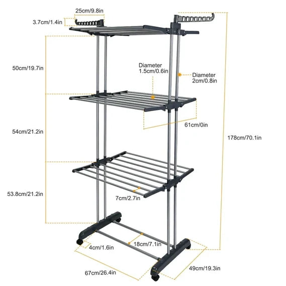Clothes Drying Rack | 3-Tier Foldable & Wheeled