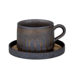 Coffee Cup | Handmade Stoneware & Metallic Drip Glaze | Includes Saucer