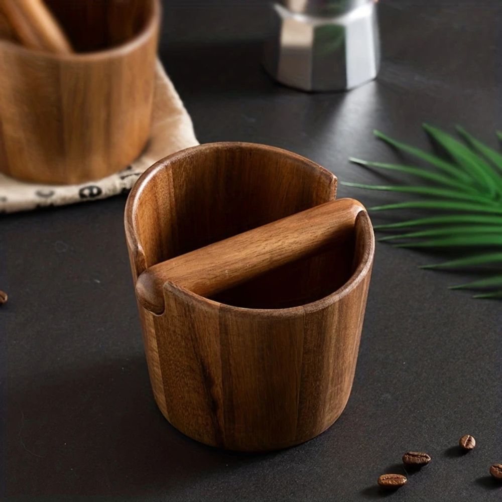 Espresso Knock Box | Solid Wood & Built-In Bar | Space-Saving