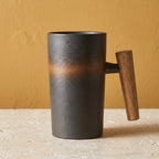 Coffee Mug | Textured Stoneware & Natural Wood Handle | 220 ml