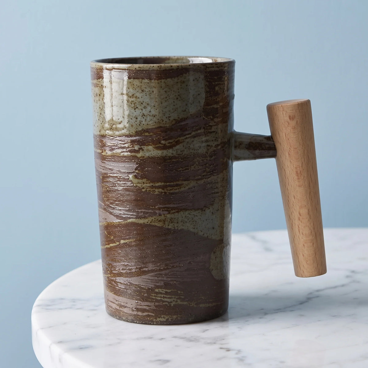 Coffee Mug | Textured Stoneware & Natural Wood Handle | 220 ml
