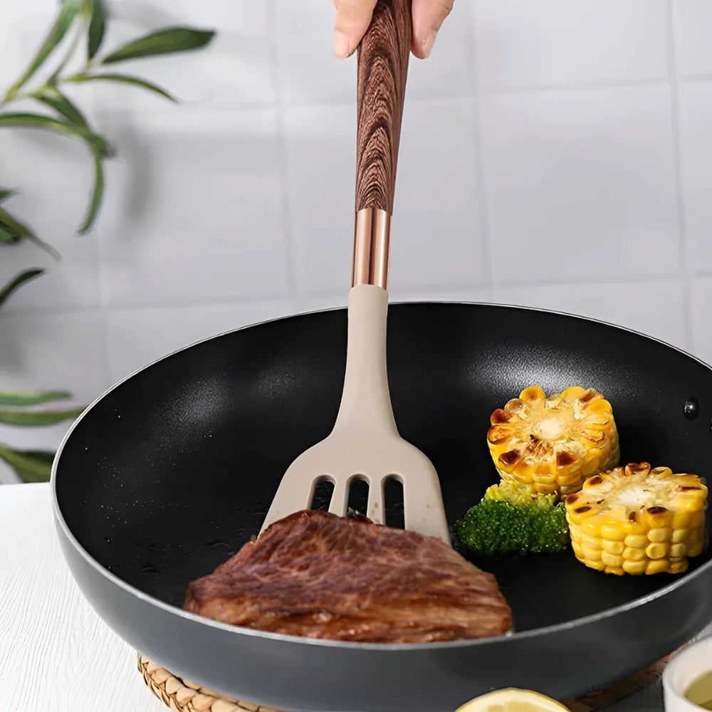Cooking Utensil Set | Silicone Heads & Contoured Handles | 10-Piece
