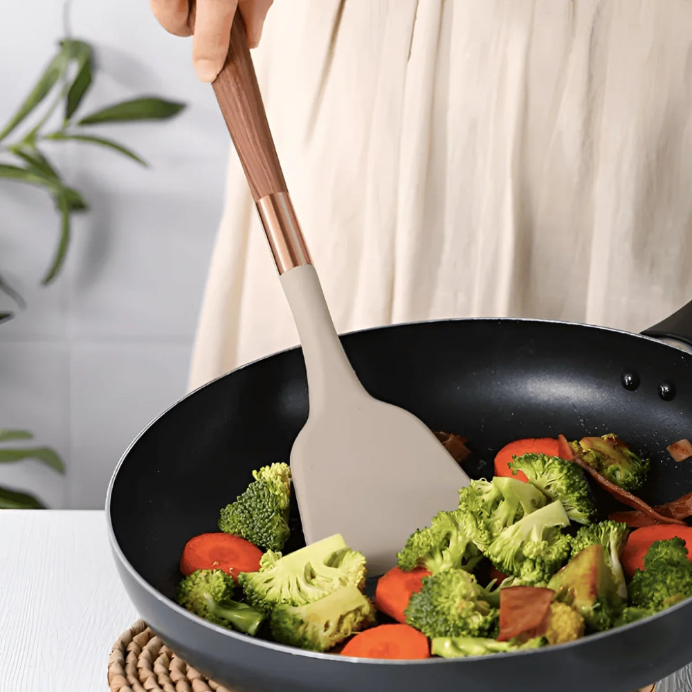 Cooking Utensil Set | Silicone Heads & Contoured Handles | 10-Piece