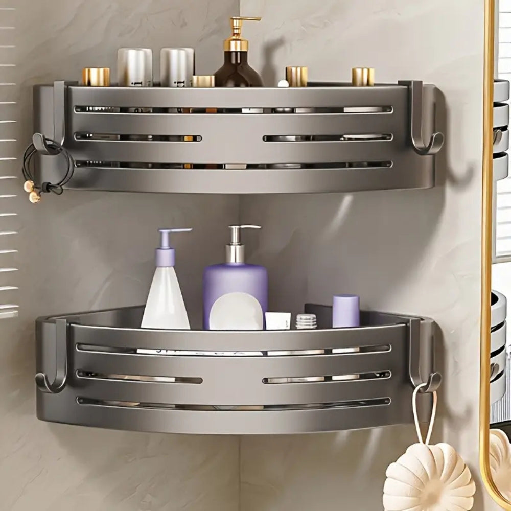 Corner Shower Rack | Triangular Aluminum Shelf | Self-Adhesive Mount