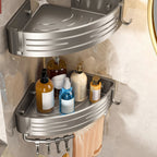 Corner Shower Rack | Triangular Aluminum Shelf | Self-Adhesive Mount