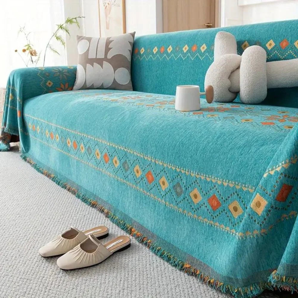 Couch Cover | Boho Tassel Microfiber Chenille & Non-Slip