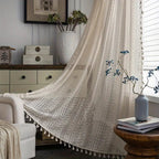 Curtain Panel | Geometric Crochet & Semi-Sheer | Tassel Trim