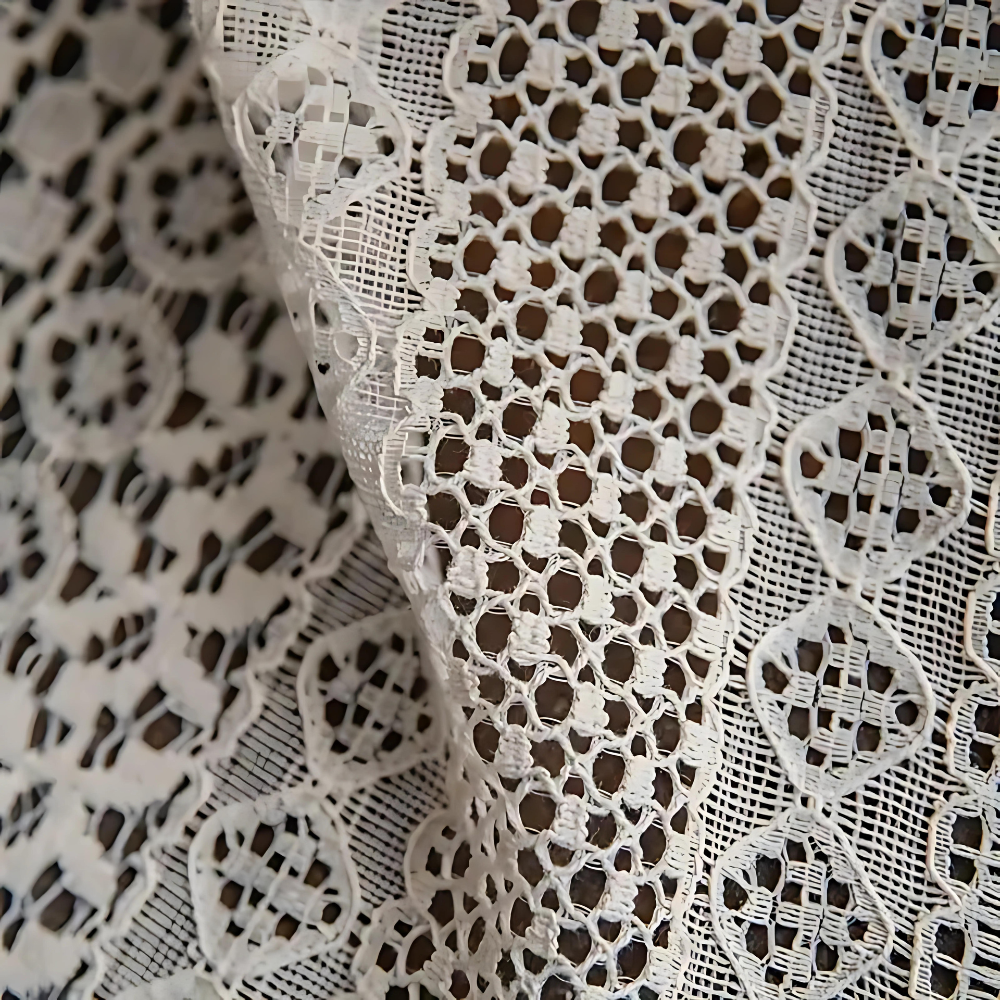 Curtain Panel | Geometric Crochet & Semi-Sheer | Tassel Trim