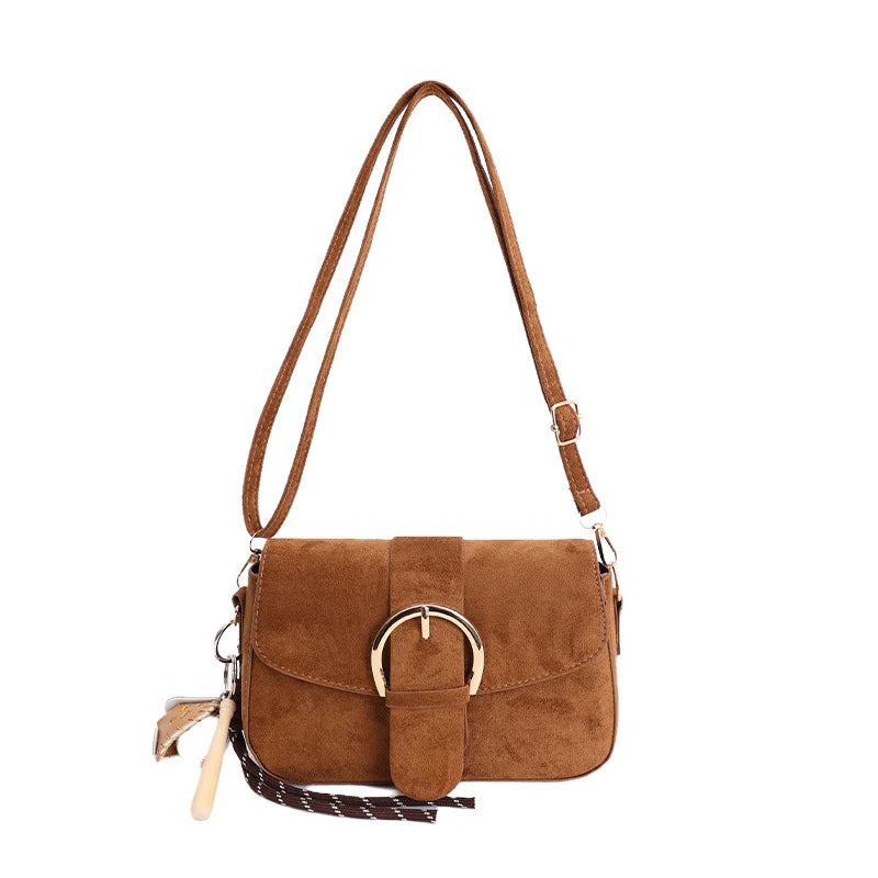 Crossbody Bag | Soft Suede & Circular Buckle | Adjustable Strap
