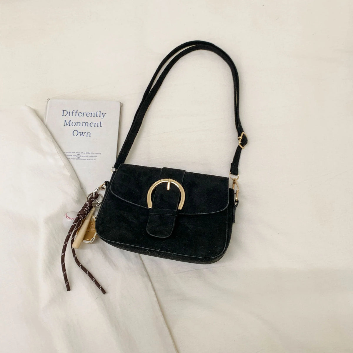 Crossbody Bag | Soft Suede & Circular Buckle | Adjustable Strap