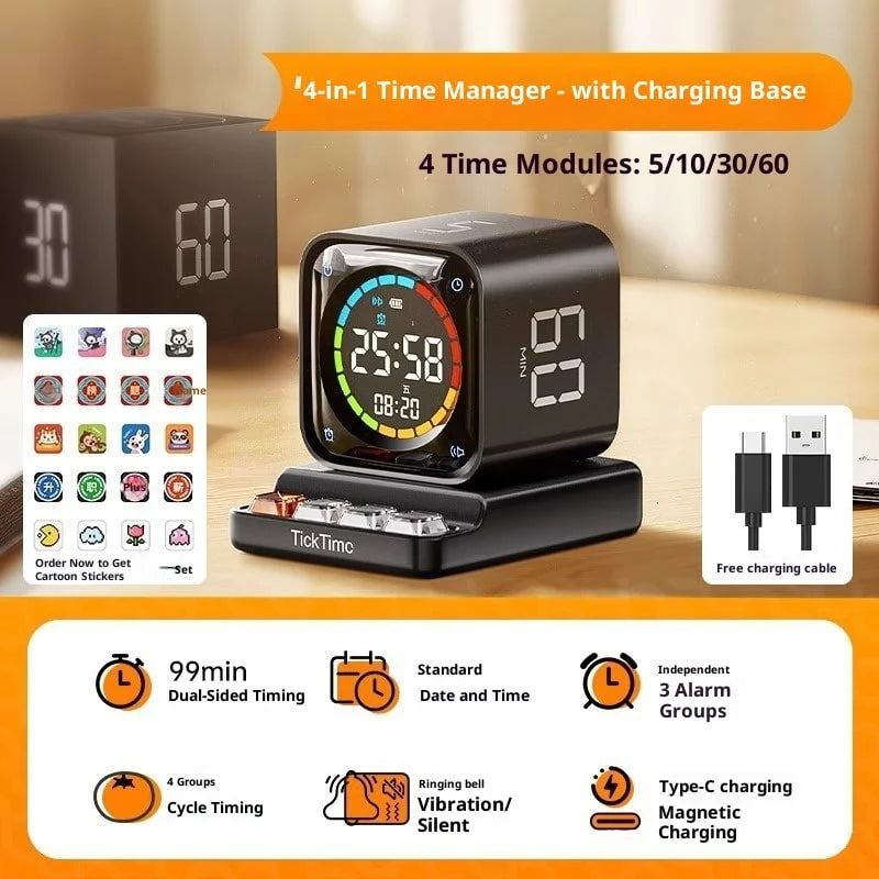 Cube Timer | Gravity-Flip & Seconds Display | USB-C Charging