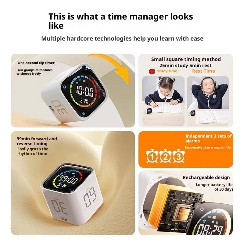 Cube Timer | Gravity-Flip & Seconds Display | USB-C Charging