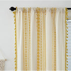 Window Curtain | Embroidered Grid & Tassel Trim | Rod Pocket