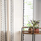 Window Curtain | Embroidered Grid & Tassel Trim | Rod Pocket