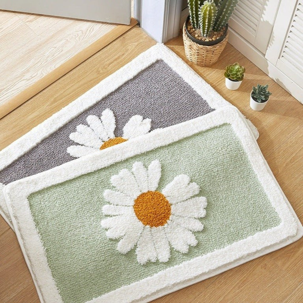 Bath Mat | Daisy Print Microfiber | Rubber Backing
