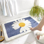 Bath Mat | Daisy Print Microfiber | Rubber Backing