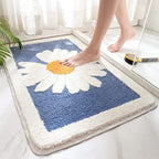 Bath Mat | Daisy Print Microfiber | Rubber Backing
