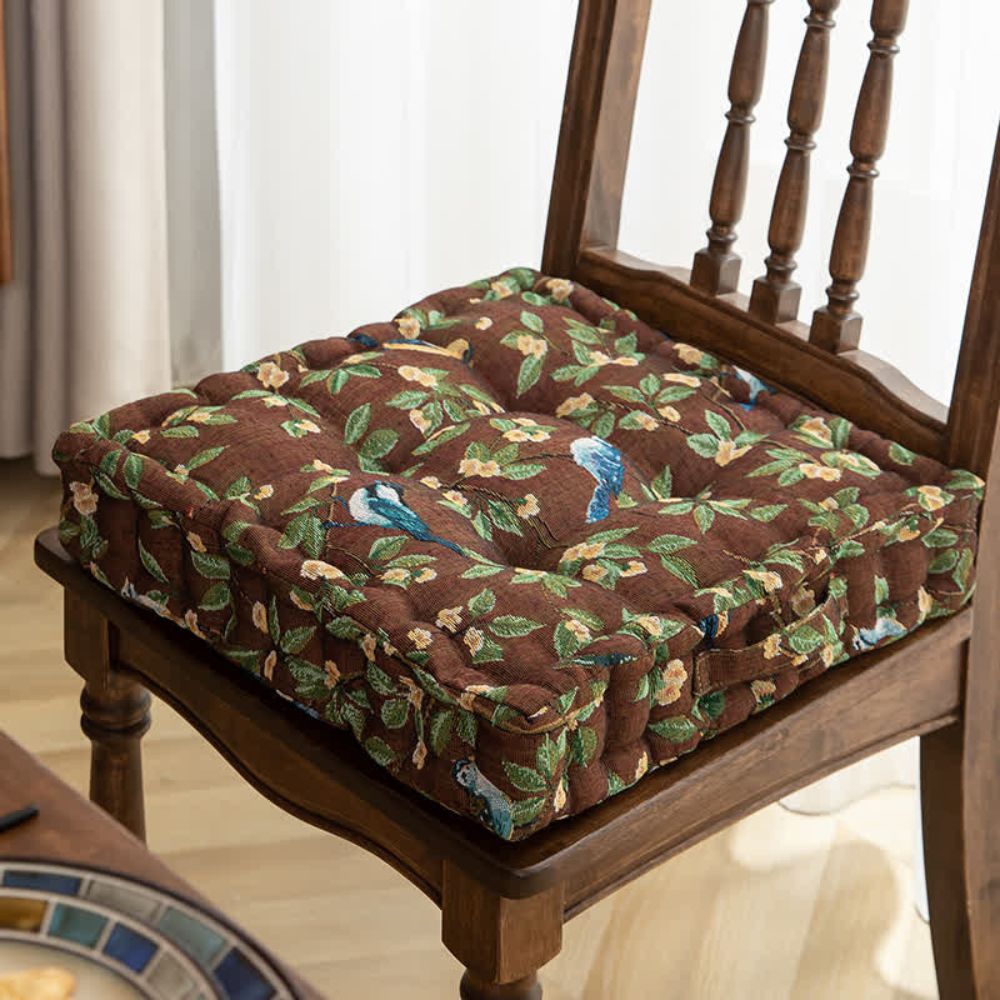 Chair Cushion | Bird & Leaf Print | Carry Strap