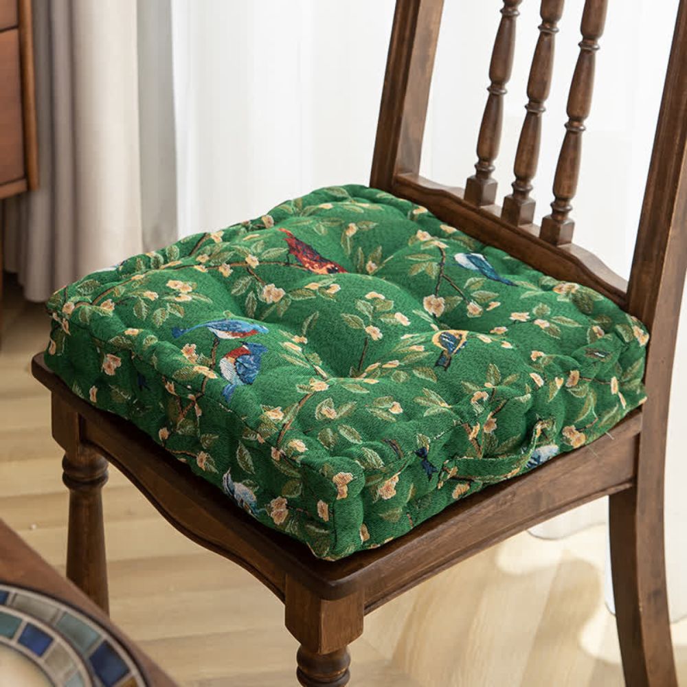Chair Cushion | Bird & Leaf Print | Carry Strap