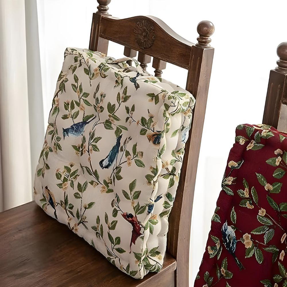 Chair Cushion | Bird & Leaf Print | Carry Strap