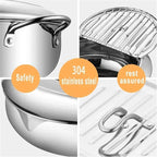 Deep Frying Pot | 304 Stainless Steel & Built-In Thermometer | Splash Guard Lid
