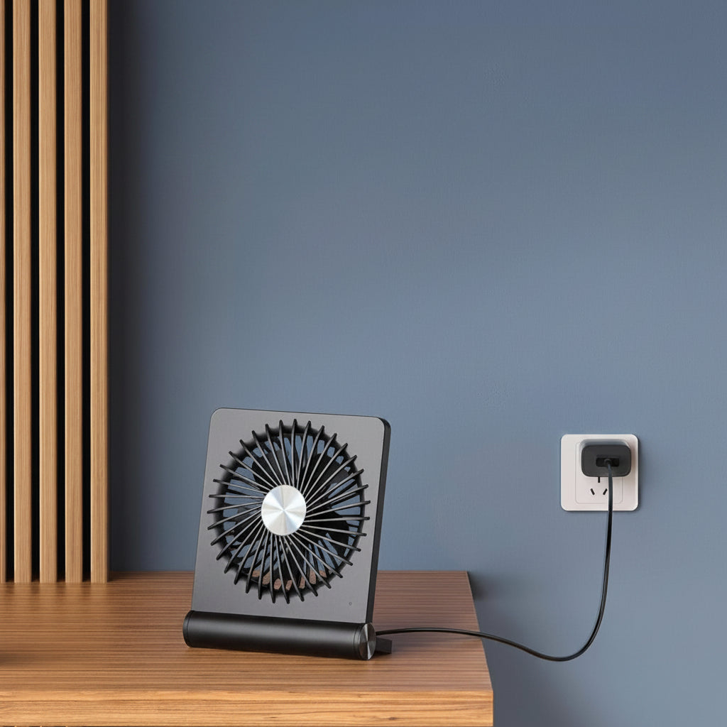 Desktop Fan | Compact Cylindrical Housing & Curved Blades | USB Powered