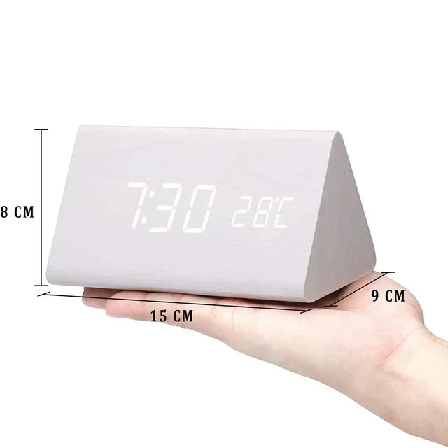 Digital Alarm Clock | Wood Grain LED Display & Voice Control
