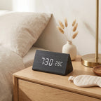 Digital Alarm Clock | Wood Grain LED Display & Voice Control