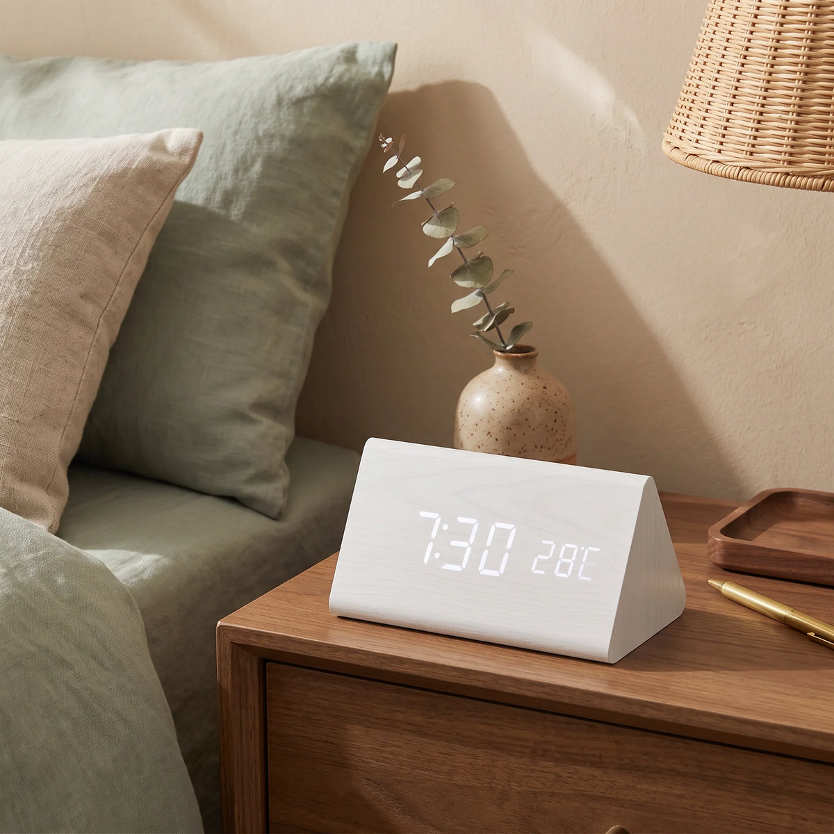 Digital Alarm Clock | Wood Grain LED Display & Voice Control